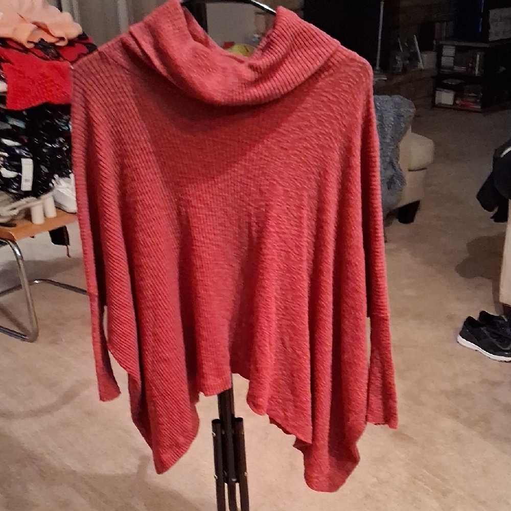 Free People Cowl Neck Sweater in Warm Red